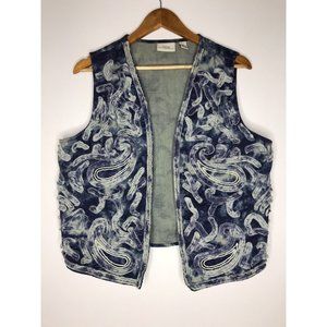 Chicos Women's Size 3 Blue Tie Dye Paisley Beaded Vest Boho Chic
